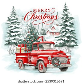 Red Christmas Truck Clip Art 