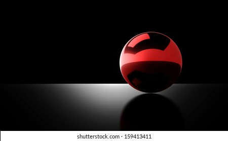 Red Chrome Ball Rendered On Dark Background