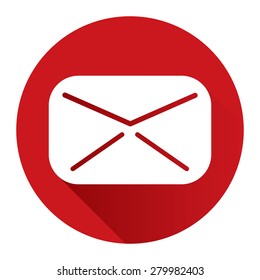 Red Circle Email, Email Marketing, Contact Info, Newsletter Flat Long Shadow Style Icon, Label, Sticker, Sign Or Banner Isolated On White Background