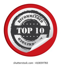 Red Circle Top 10 Recommended - Product Label, Campaign Promotion Infographics Flat Icon, Peeling Sticker, Sign Isolated On White Background 