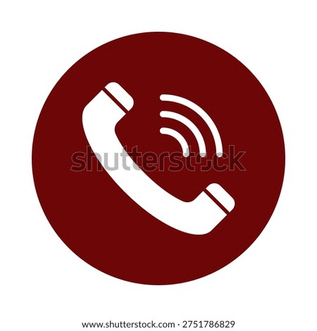 A red circular icon featuring a white telephone receiver with three white signal waves emanating from its base, symbolizing wireless communication and connectivity.