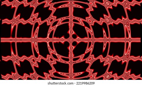 Red Circular Swirling Line Waves Enlarging To Right And Left Sides On Creative Abstract Background With 3D Rendering Illustration For Energy, Frequency And Physics Concepts