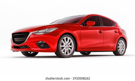 Red city car with blank surface for your creative design. 3D rendering