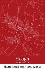 Red City Map Of Slough United Kingdom