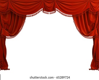 red classic 3d curtain on the white background