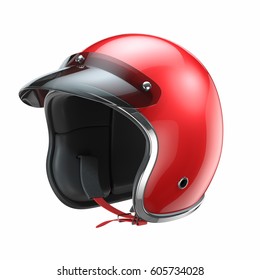 Red Classic Motorbike Helmet Isolated On White Background 3d