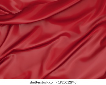 Red Cloth Background. Satin Luxury Fabric Texture. 3d Render Illustration