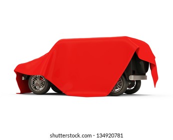 Red Cloth Covered Modern SUV Car On White Background