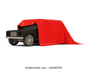 Red Cloth Covered Modern SUV Car On White Background