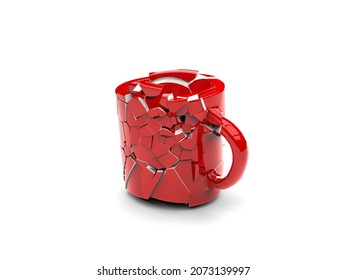 Red Coffe Mug Hitting The Gound And Breaking - 3D Illustration