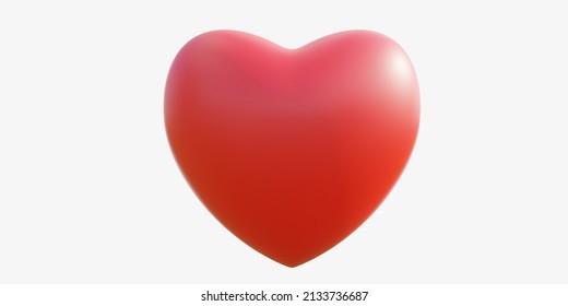 Red Color Heart Isolated Cutout On White Background. Balloon Heart Shape, Love Symbol, Valentine Day Celebration, Cardiac Care. 3d Render