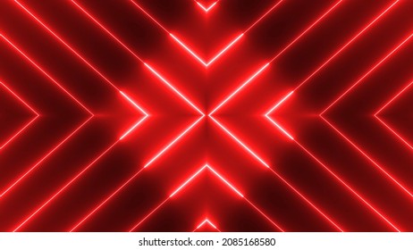 Red Color Neon Light Geometric Glowing Line Animation. Animated Neon Line Motion Background.