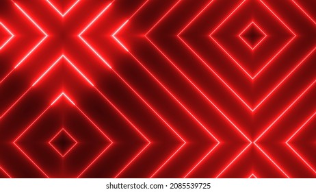 Red Color Neon Light Geometric Glowing Line Animation. Animated Neon Line Motion Background.