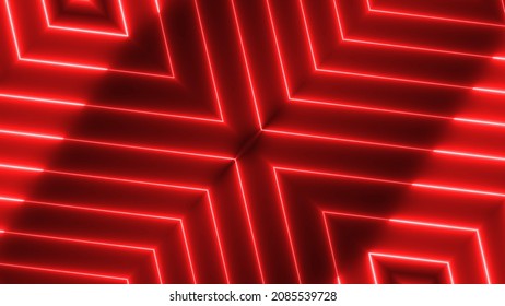 Red Color Neon Light Geometric Glowing Line Animation. Animated Neon Line Motion Background.