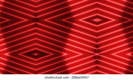 Red Color Neon Light Geometric Glowing Line Animation. Animated Neon Line Motion Background.