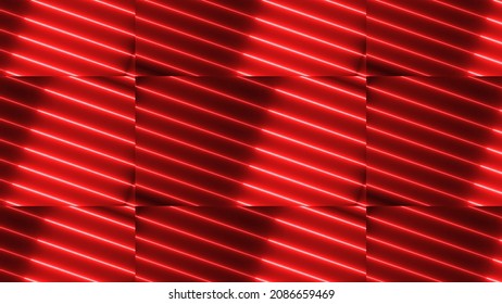 Red Color Neon Light Geometric Glowing Line Animation. Animated Neon Line Motion Background.