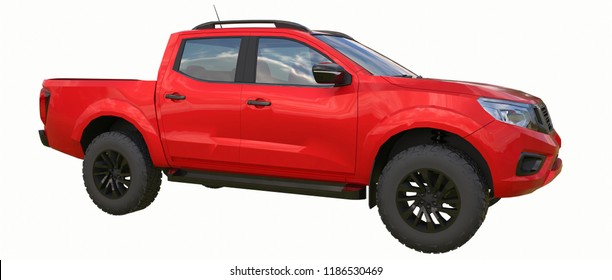 Red commercial vehicle delivery truck with a double cab. Machine without insignia with a clean empty body to accommodate your logos and labels. 3d rendering. - Shutterstock ID 1186530469
