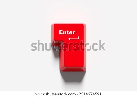 Red computer keyboard enter key on a white background. 3D render