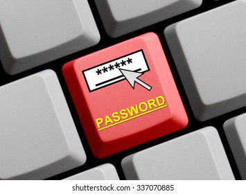 Red Computer Keyboard with mouse cursor is showing Password