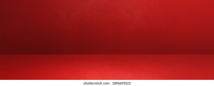 Red Concrete Interior Background Banner. Empty Template Scene