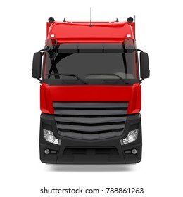 Red Container Truck Isolated (front View). 3D Rendering