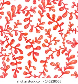 red coral seamless pattern, watercolor background