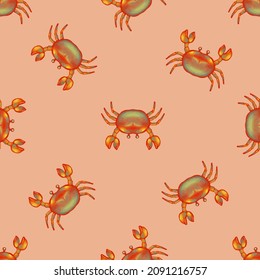 Red Crabs Wallpaper, Sealife Background, Backdrop For Kids, Kitchen Decoration, Nautical Seamless Pattern, Crustacean Print, Aquatic Animal Fabric Texture