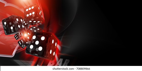 Red Craps Dices Casino Banner 3D Rendered Illustration with Copy Space. Casino Games Theme.
