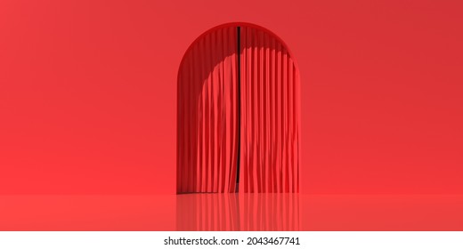 Red curtain - Monochrome minimal theme - 3D render illustration