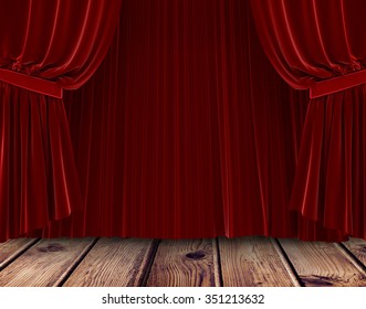 Red Curtain Pulling Back