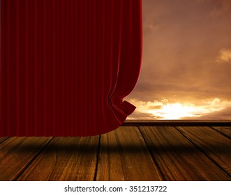 Red Curtain Pulling Back