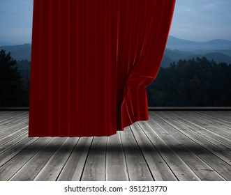 Red Curtain Pulling Back