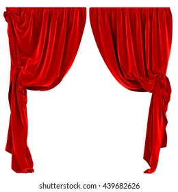 Red Curtains Isolated. 3D Rendering