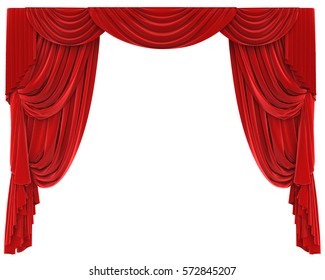 Red Curtains Isolated. 3D rendering