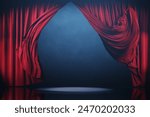 Red curtains in motion. Theater stage with smoke. 3d illustration