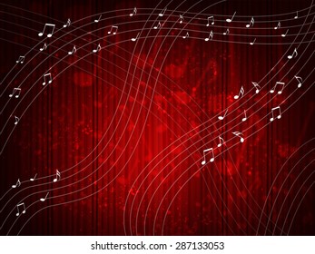 Red curtains with musical notes and waves