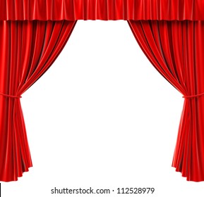 Red Curtains On A White Background