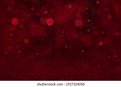 Red Cute Bright Abstract Background Glitter Lights And Falling Snow Flakes Fly Defocused Bokeh - Festival Mockup Texture With Blank Space For Your Content