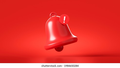 Red Danger Alarm Bell Or Emergency Notifications Alert On Rescue Warning Background With Security Urgency Concept. 3D Rendering.