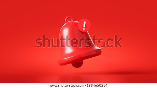 Red danger alarm bell or emergency\
notifications alert on rescue warning background with security\
urgency concept. 3D\
rendering.