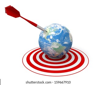 Red Dart On World Target. Earth Map Provided By NASA