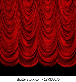 Red Decorative Vintage Curtains Over Black Background.