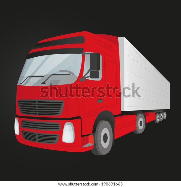 Red delivery truck - isolated on the\
black background. Rasterized vector\
illustration