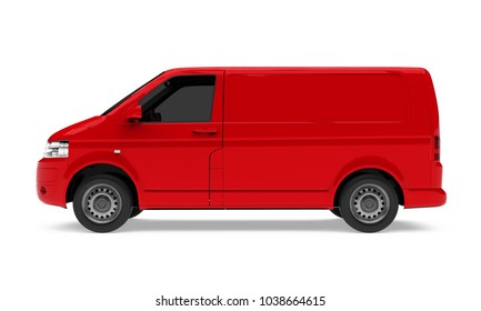 Red Delivery Van Isolated (side View). 3D Rendering