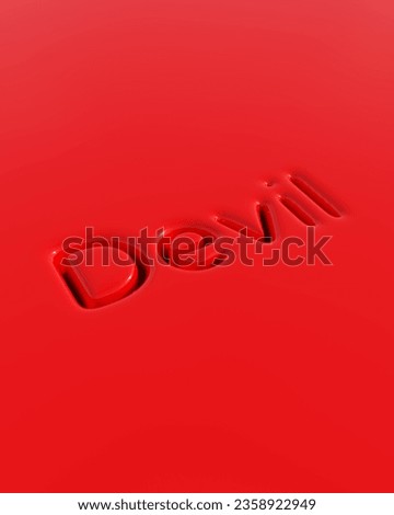 Red Devil typography typescript soft round depressed shiny plastic stylish funky bright vivid red background 3d illustration render