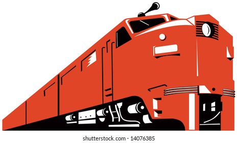 Red Diesel Train Coming Up Front