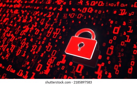 Red DLock, cyber security concept. 3d illustration.