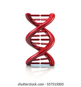 Red DNA molecule icon 3d rendering isolated on white background