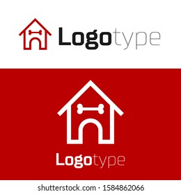 Red Dog House And Bone Icon Isolated On White Background. Dog Kennel. Logo Design Template Element. 