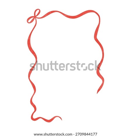 Red Doodle Frame with bow, elegant border for holiday design.